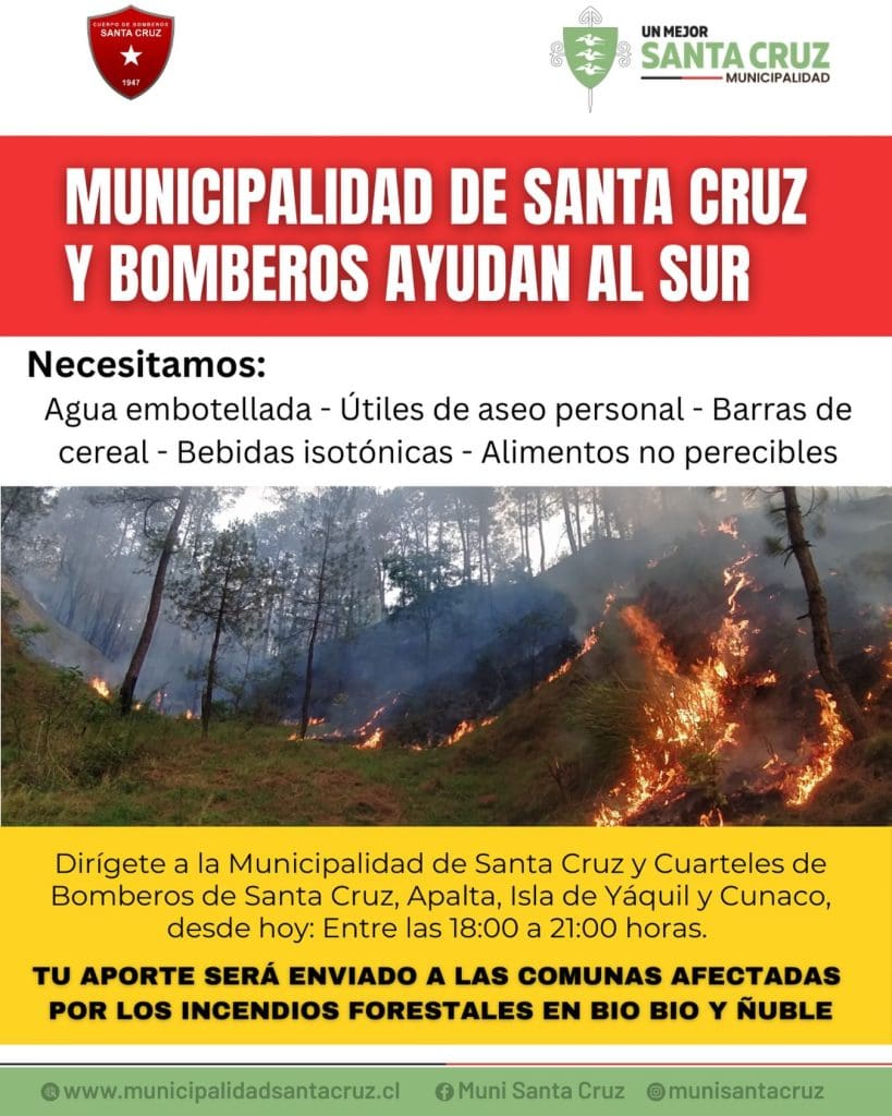 Región de O’Higgins despliega masiva cruzada solidaria para apoyar a zonas afectadas por incendios forestales 4 SANTA CRUZ 819x1024 1